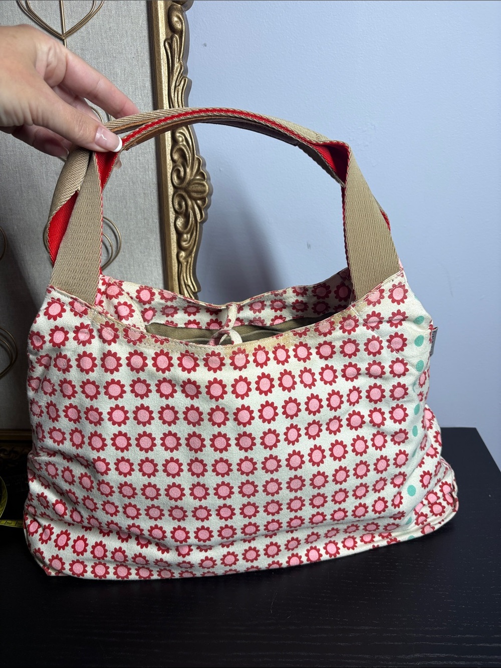 Orla Kiely Floral Canvas Shoulder Bag in Red and Cream